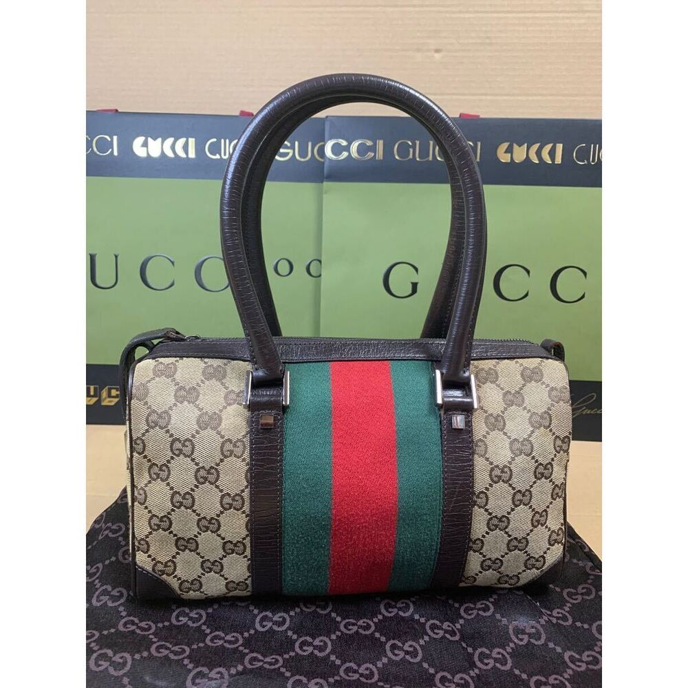 GUCCI GG canvas leather Boston handbag shoulder bag Sherry